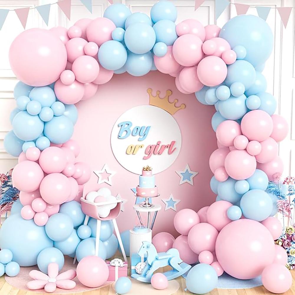 Junge Mädchen Babyparty Dekoration Ballons Girlande Pastell Rosa Blau Ballonbogen Set Geburtstagsparty Geschlechtsenthüllung Dekoration Hintergrund