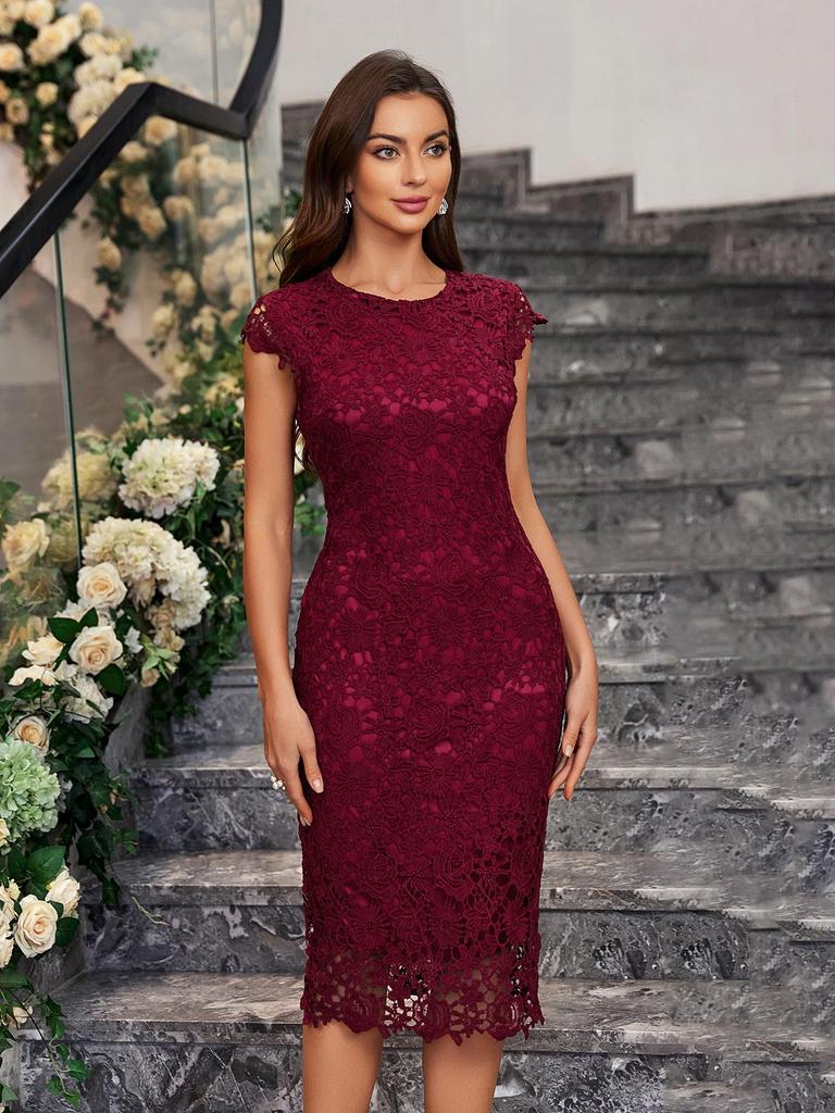 Marked Plus Size European & American Pencil Dress: Sexy Slimming Lace Bodycon