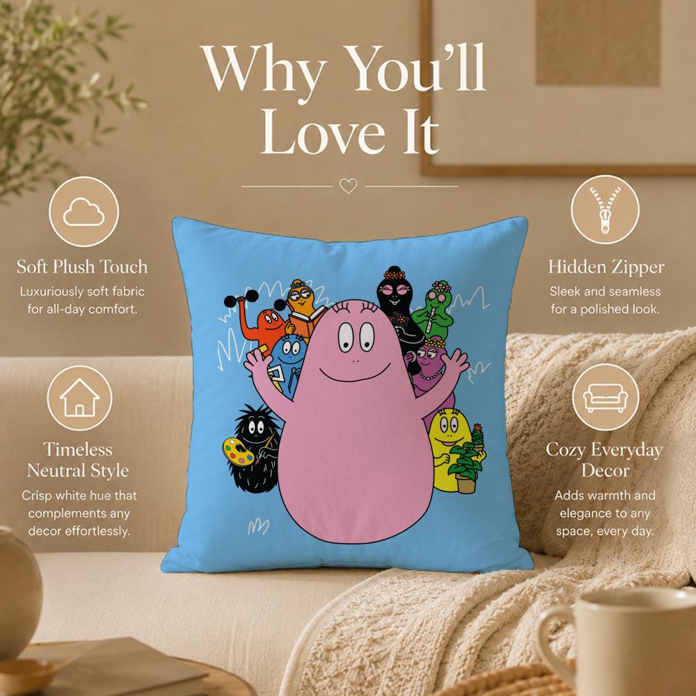 Cartoon B-BarbapapaS Cushion Cover Double-Sided Printed Pillow Cover Hypoallergenic Dust-Mite Proof