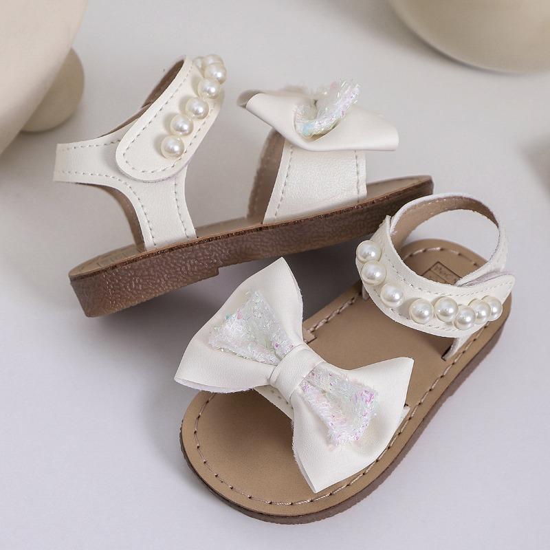 Girls' Bowknot Flat Sandals Soft-Sole Pearl Beach Shoes for Toddlers & Young Children Cute Elegant Girls Shoes Kids Shoes