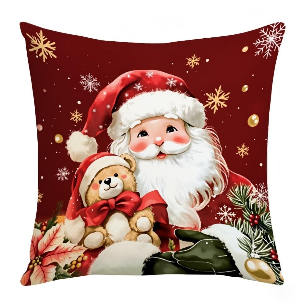 Soft Throw Cushion Case 2D Printed Snowman Pillow Cover Cartoon Cute Santa Pillow Cover Car