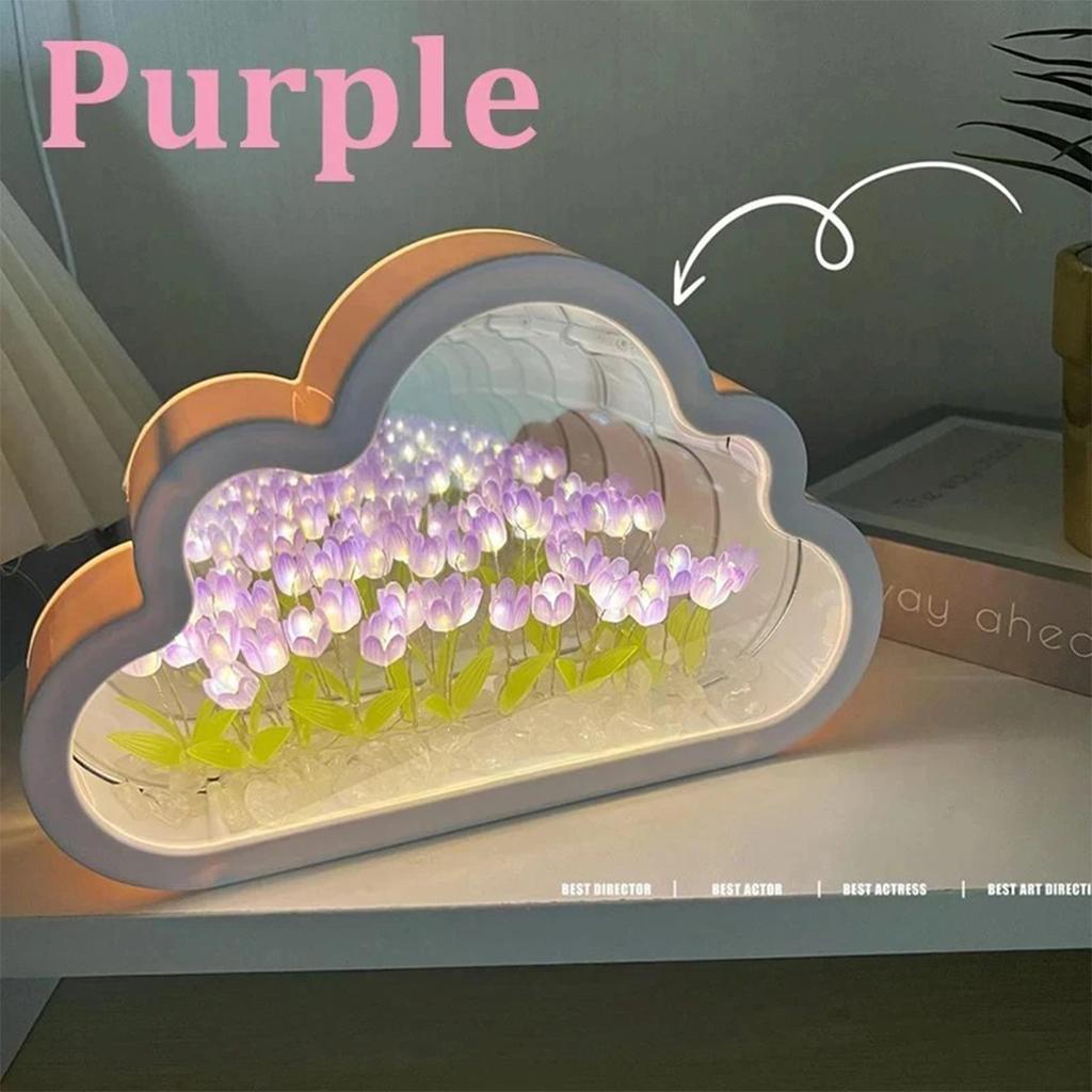 Creative Clouds Tulip Lamps LED Night Light Mirror Table Lamps DIY Bedroom Ornaments Decoration Mirror Table Lights Gifts