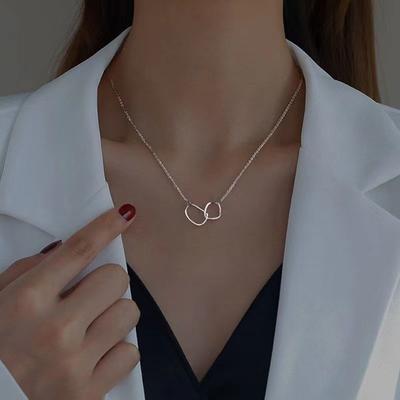 Silver Double Ring Necklace Female Simple Unique Design New Couple Girlfriend Collarbone Chain