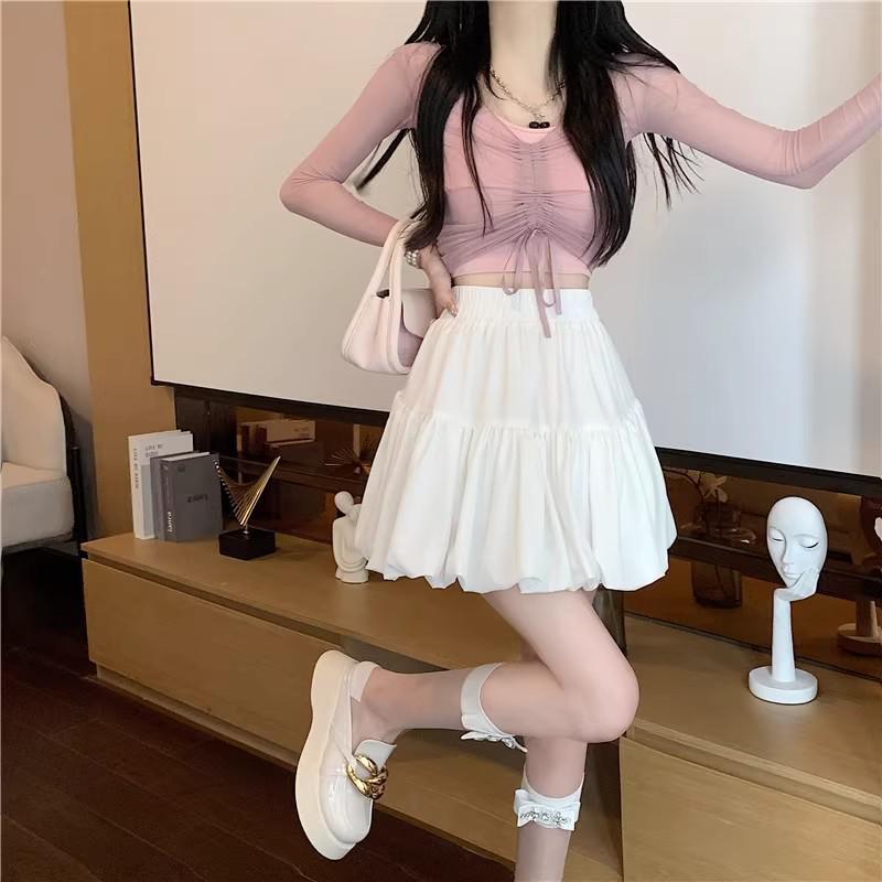 2026 Spring/Summer High Waist Bubble Mini Skirt for Women - Slimming Fluffy A-line Skirt with Anti-Exposure Design.