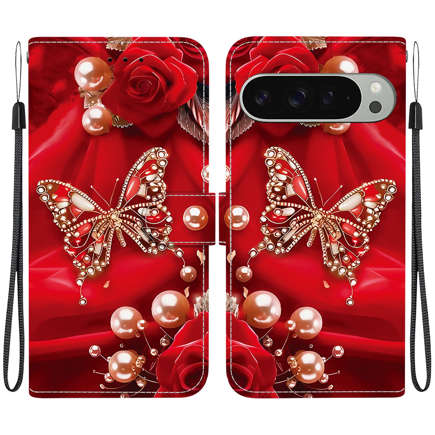 

For Google Pixel 9 Pro/Pixel 9 Leather Case Stand Wallet Pattern Printing Phone Cover with Wrist Strap I