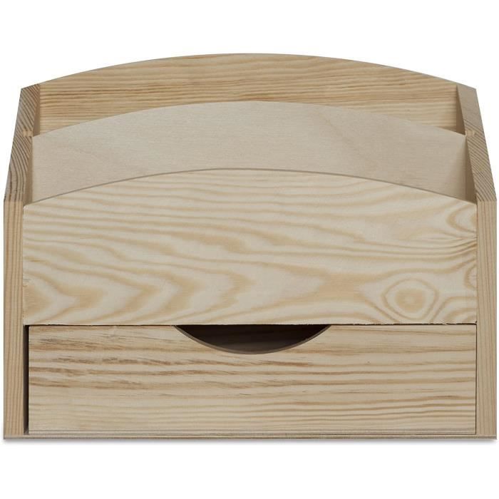 Organisateur - Creative Deco - 2 Compartiments - Tiroir - Bois Naturel - 25 x 10 x 20,5 cm