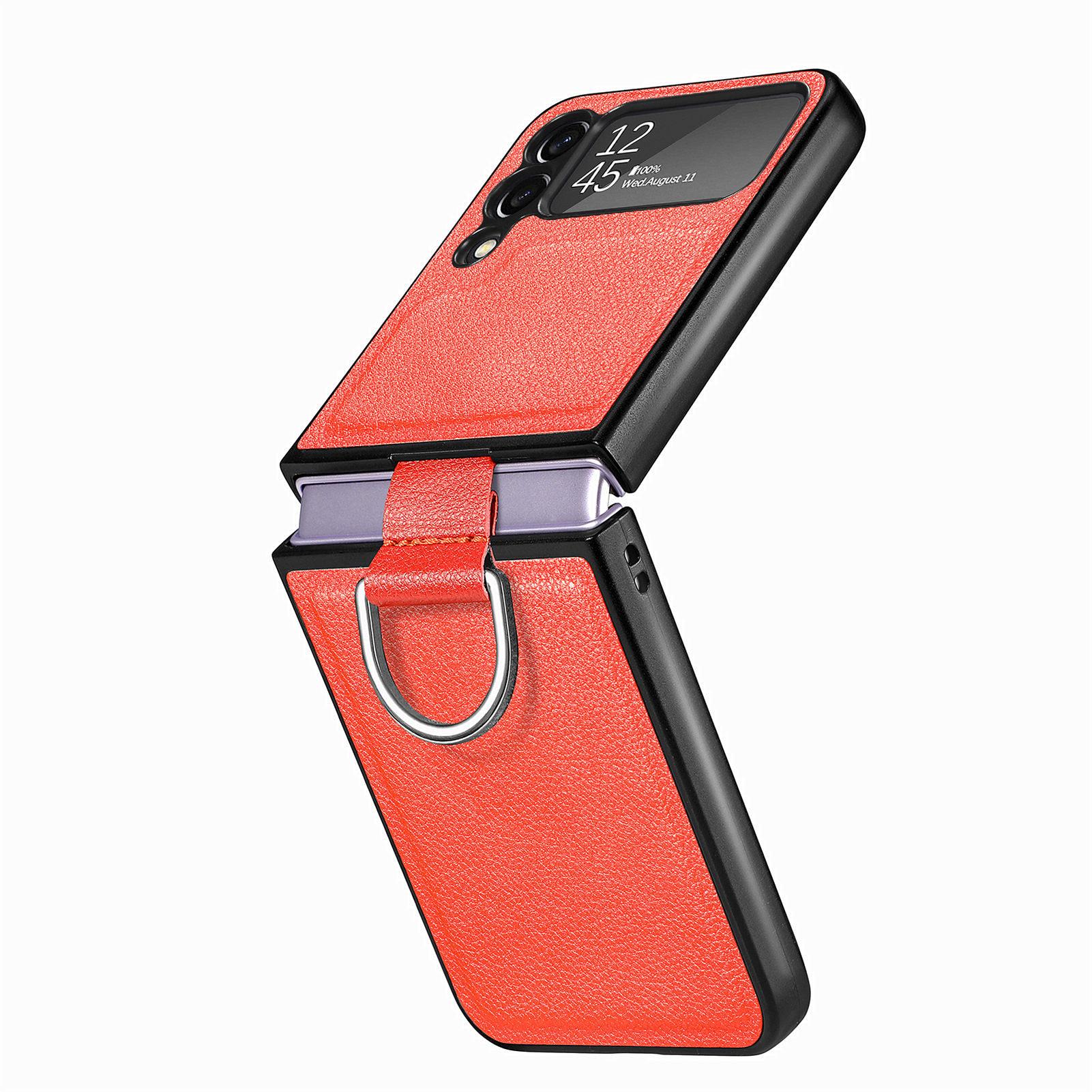 

Нескользящий кожаный чехол с защитой от царапин для Samsung Galaxy Z Flip 4 5 5G Flip5 Flip4 Flip3 Flip 3 Zflip4, чехол для телефона с кольцом на палец Samsung Z Flip 5 оранжевый