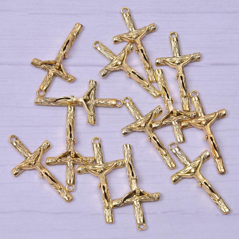 5Pcs Crosses Pendant Charms For Jewelry Making Supplies Christ Handmade Necklace Earrings Charm Gold Color Accessories Wholesale