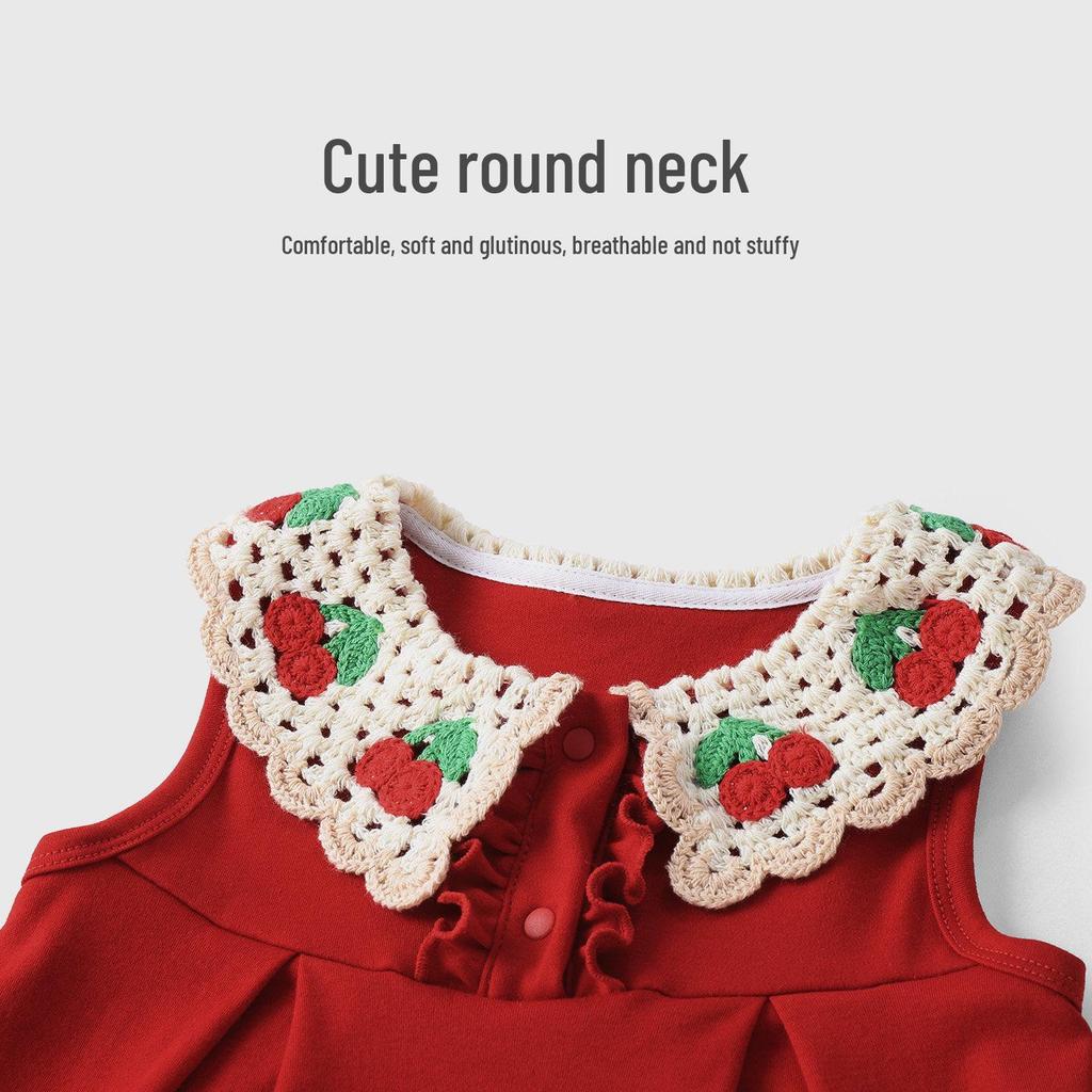 Youqi Baby 2026 Summer Red Cherry Princess Dress for Photoshoots