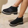 Plus Size Slip-On Loafers Autumn Winter Roman Style Platform Round Head Suede Black Women's Shoes Casual Heeled Ankle Boots