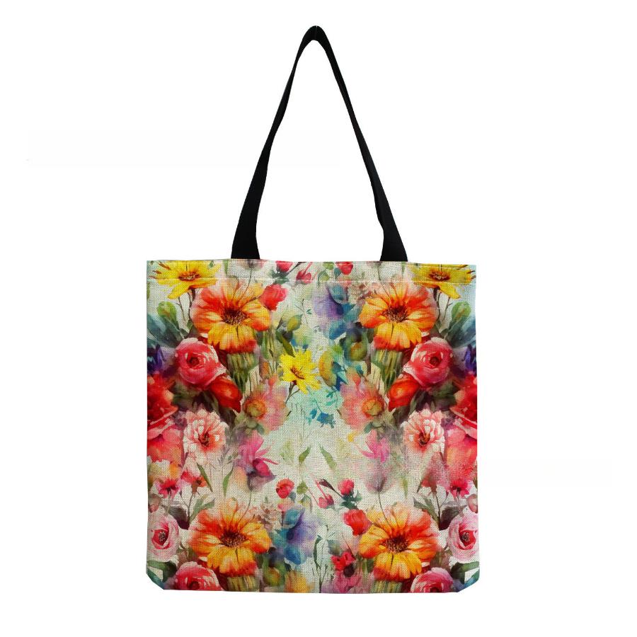 Damen Vintage Leinen-Tragetasche - Große Kapazität Blumenmuster Schulter-Handtasche für Freizeit & Lebensmitteleinkauf KTB