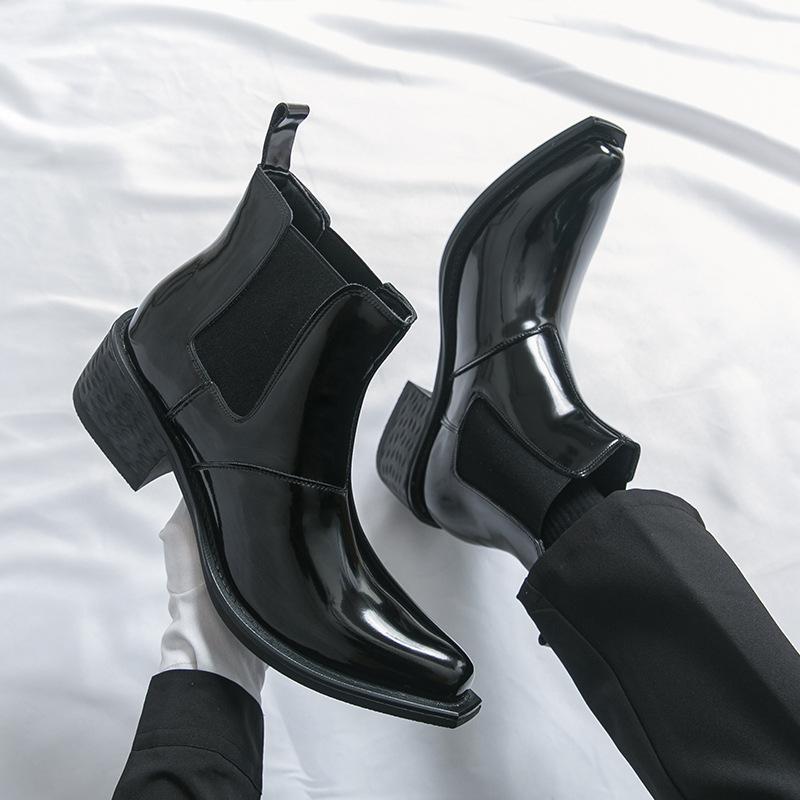 

Large size glossy leather boots 22 autumn and winter new British style patent leather foot boots 38