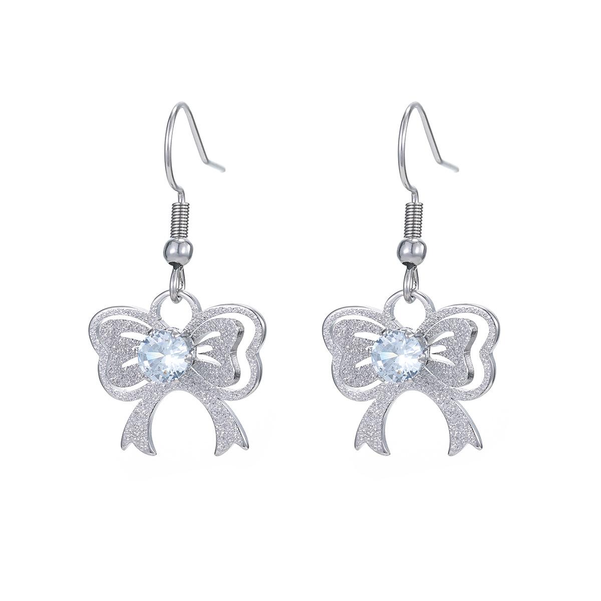 

Сережки та підвіски з нержавіючої сталі з бантом із CZ камінням, жіночі елегантні прикраси, незмінний дизайн стрічки