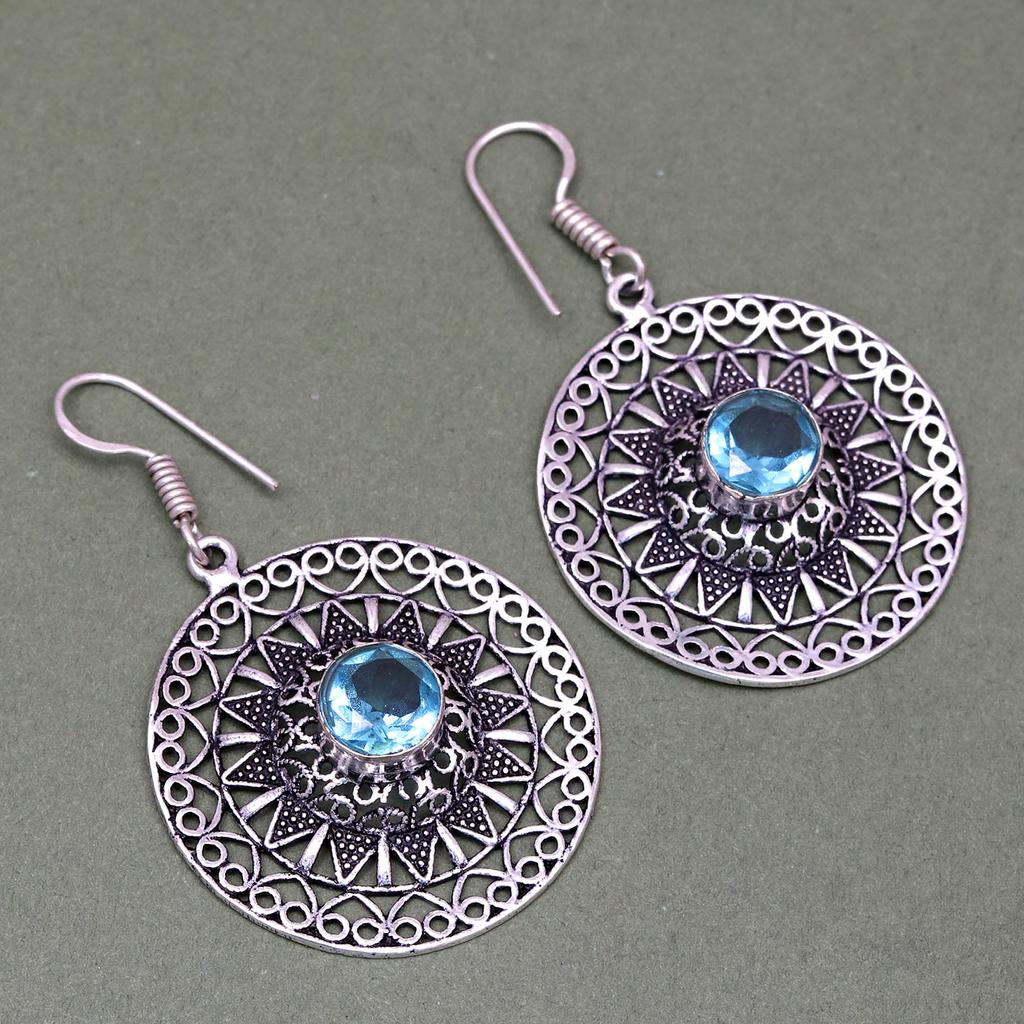 Topaz Blue Pendant Sky Earrings Set Sterling Jewelry Ring Earring