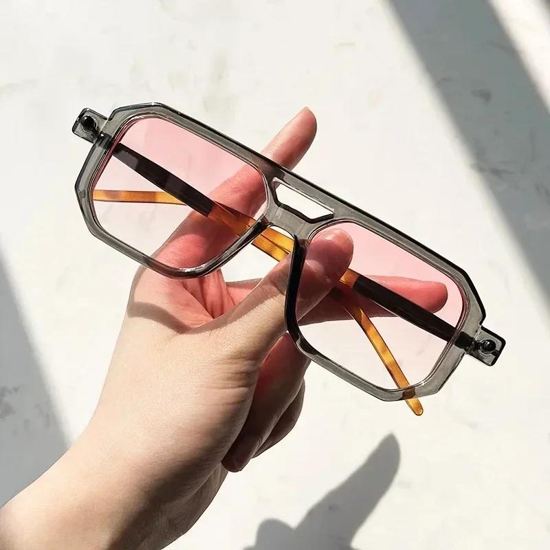 Vintage Square Sunglasses for Women Men Fashion Retro Double Bridge Male Sun Glasses Eyewear Trendy  Design Shades