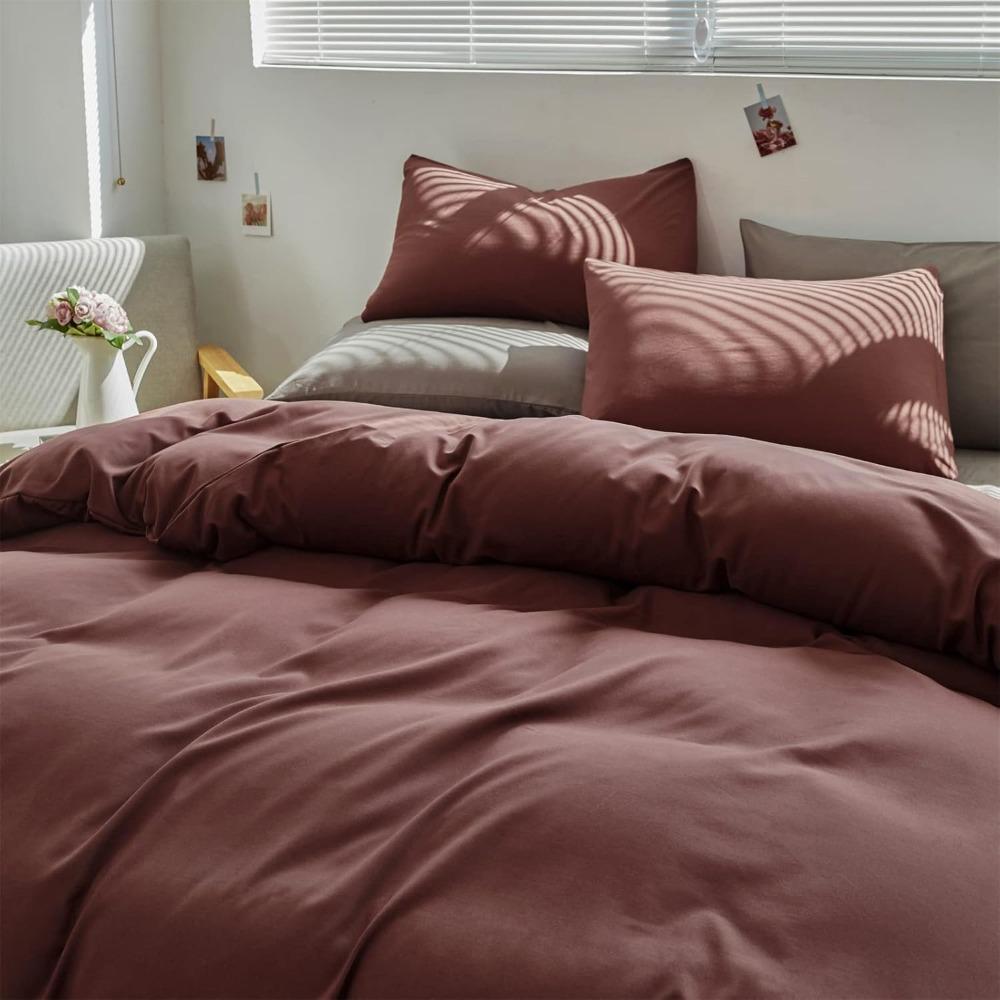Set Biancheria da Letto King Size Rosso Ruggine Scuro - Trapunte Semplici Moderne in Cotone Viola per Donne e Ragazze