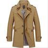 Men's Washed Cotton Fleece-Lined Mid-Length Trench Coat - Casual Autumn/Winter Outerwear