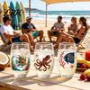 Küstendesign Tumbler Handgefertigter Glasbecher, Einzigartiger Aufdruck mit Meerestier-Motiv für Eiskaffee Cocktails Bar Tumbler, Dekorative Glasware Nautisch