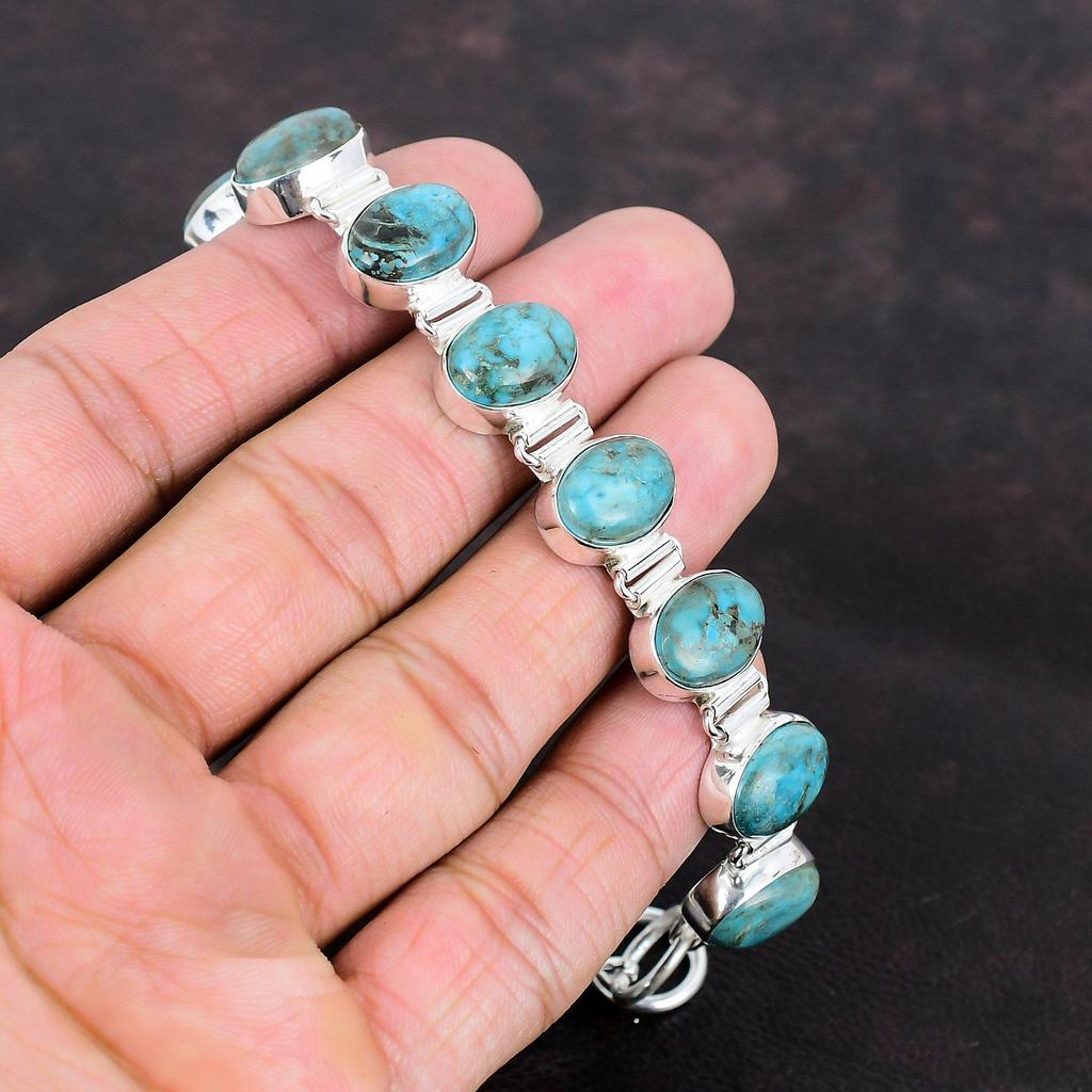 Náramek s tibetským tyrkysem, náramek ze sterlingového stříbra 925, náramek s nastavitelným řetízkem, náramek s originálním drahokamem, ručně vyráběné šperky, dárky pro něj