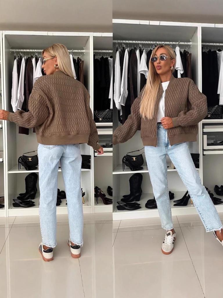 2025 Autumn/Winter Solid Color Embroidered Short Zipper Cotton-padded Baseball Jacket