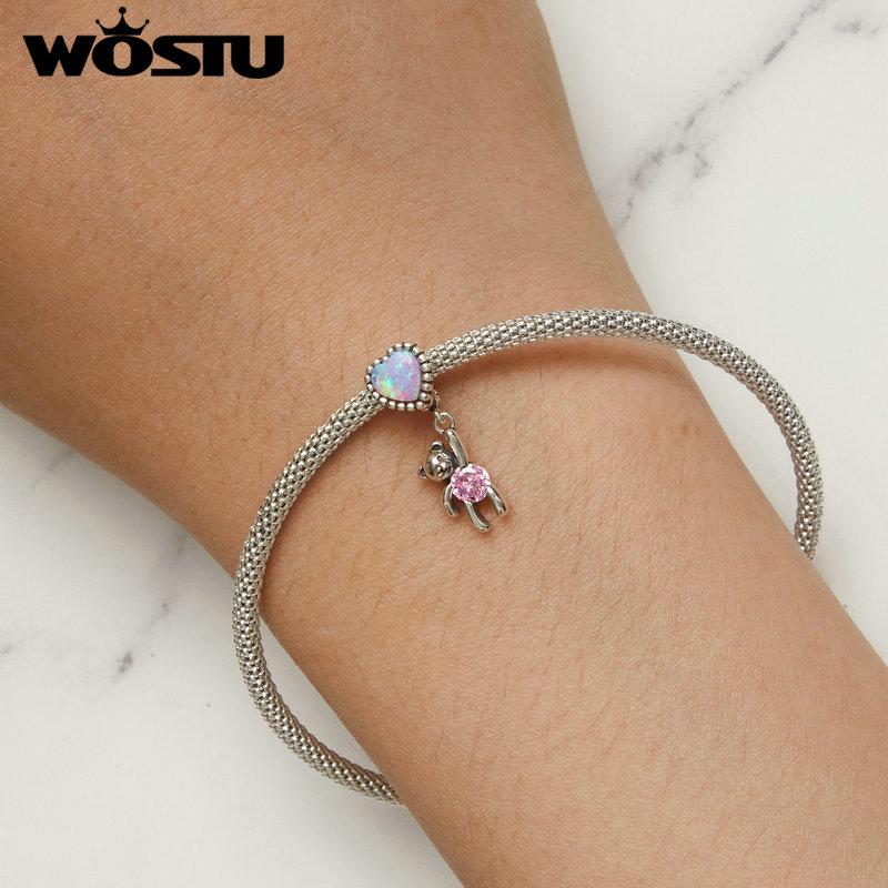 WOSTU Korálky s přívěskem medvídka ze sterlingového stříbra 925 pro náramek DIY šperky