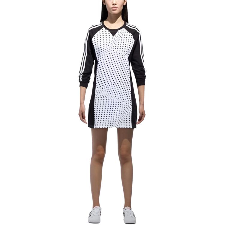 adidas Jersey Neo Cómodo Transpirable Vestido de Manga Corta Vestidos de Mujer Negro Blanco CV9219