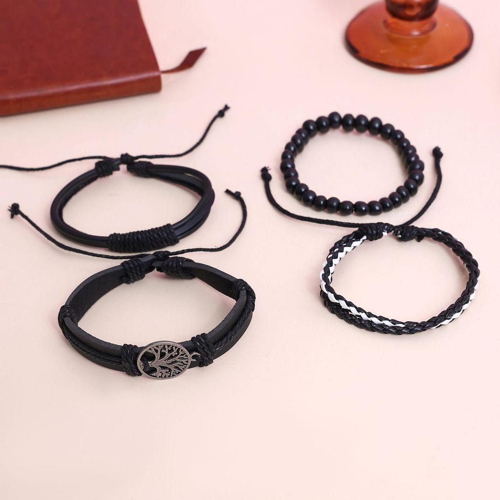 Handmade Vintage Braided Leather Bracelet - Unisex Adjustable Beaded Bangle