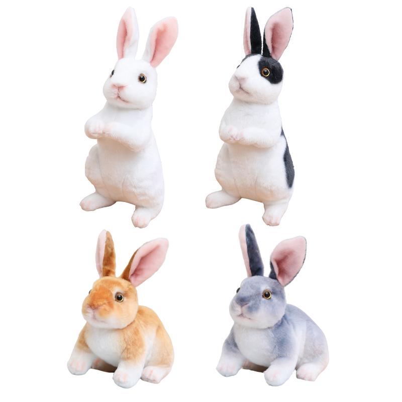 16cm Squatting Rabbit Plush Toy Simulation Animal Doll Skin Friendly Soft Sleeping Companion Easter Birthday Gift for Kids
