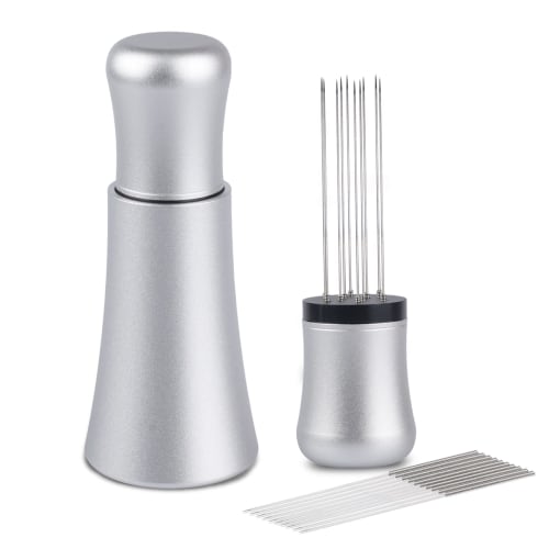 

WDT Tools Espresso Dispensing Tool, 10 x 0.35mm 304 Stainless Steel Needles, 10 Extra Needles for Espresso Muddler Replacement, Aluminum Alloy Handle,