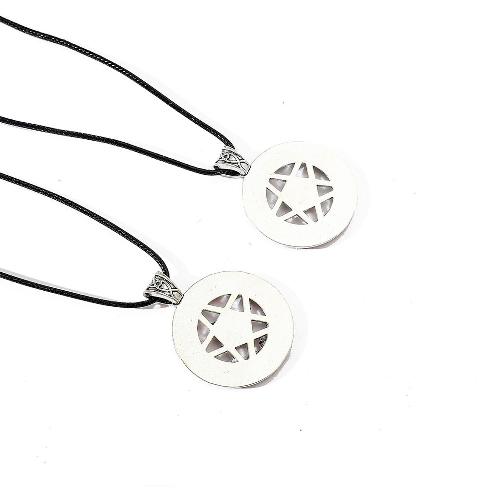 Vintage Gothic Supernatural Necklace - Pentagram Pentacle Five-Pointed Star Pendant On Rope Chain for