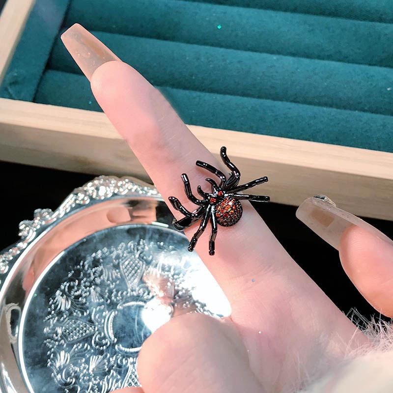 Gothic Fashion Zircon Rings For Women Girls Crystal Black Spider Open Ring Hip Hop Punk Irregular Animal Finger Jewelry Halloween Gift