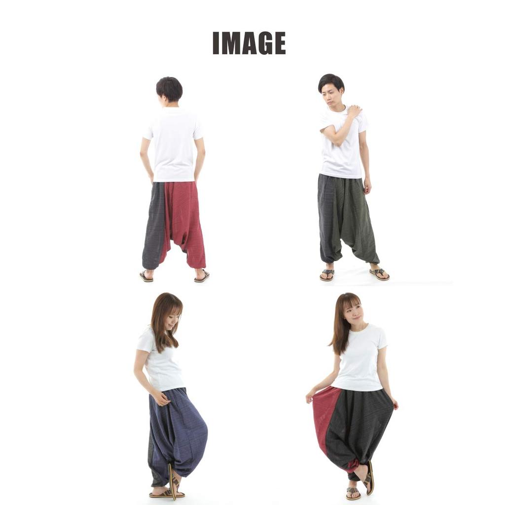 [Okinawa Giken] Sarouel Pants, Aladdin Pants, Thai Pants, Men's, Women's, Unisex, Two-Tone Design (Khaki x Navy)