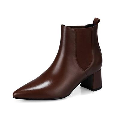Chelsea-Stiefel aus Rindsleder im Winter mit spitzer Spitze und dickem Absatz für Damen, große Größe, zum Reinschlüpfen, Stiefeletten im Retro-Stil