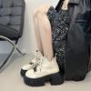 American Retro Thick Heel High Heel Small Leather Shoes Autumn and Winter Fashion Platform Short Boots British Style Lace-up Women's Martin Boots