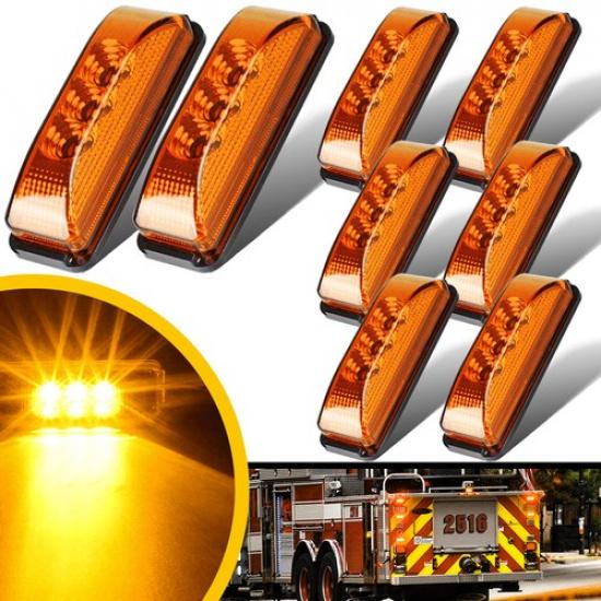 8x 3LED Side Marker Lights Amber Clearance Light Truck RV Trailer 12V Waterproof
