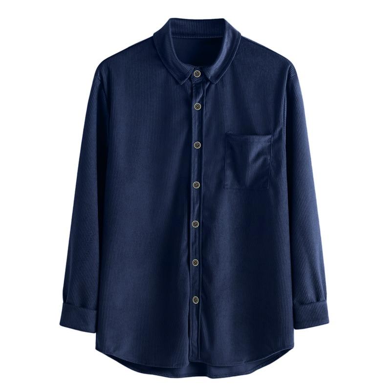 Mens Corduroy Long Sleeve Button Down Casual Loose Shirt