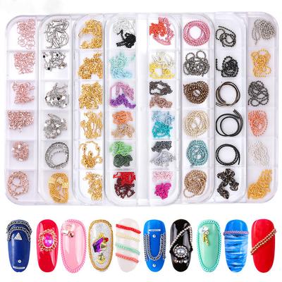 12 Grid Chain Nail Art Jewelry Mixed Gold Chain Diy Nail Art Trinket Nail Decoration Accessories