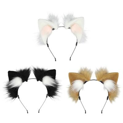 Realistic Animal Ear Headband For Cosplay Soft Furry Faux Furs Cats Ears Hairband For Anime Convention Costume Parties