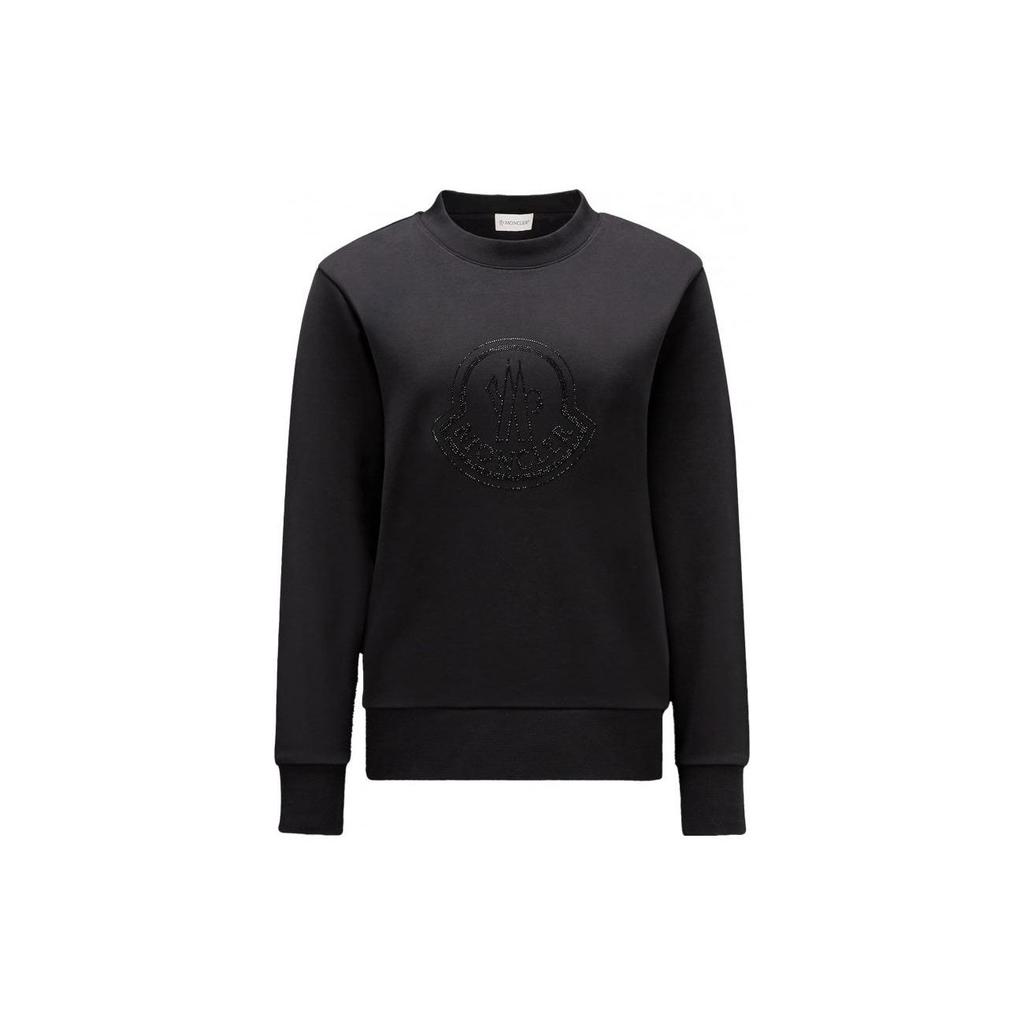 Moncler Monochrome Crystal Logo Crew Neck Long Sleeve Sweatshirt Women sweatshirt Black 8G00053899TR999