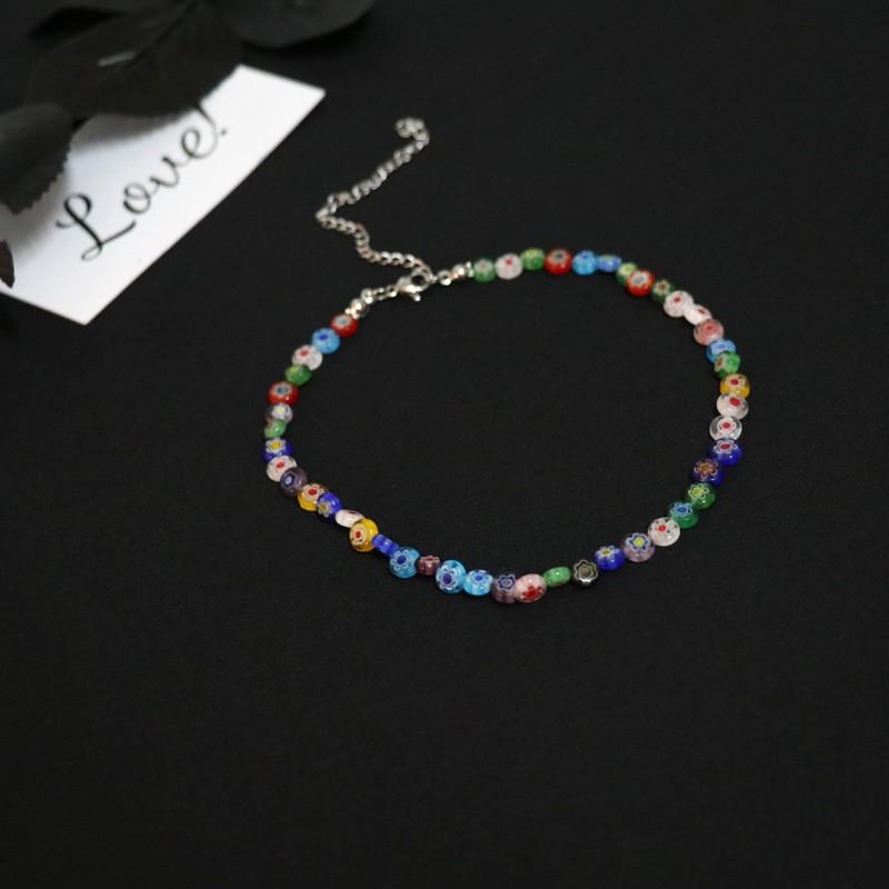 Boho Chic Layered Glass Flower Necklace Set With Snake Chain Ins Style Womens Collarbone Jewelry