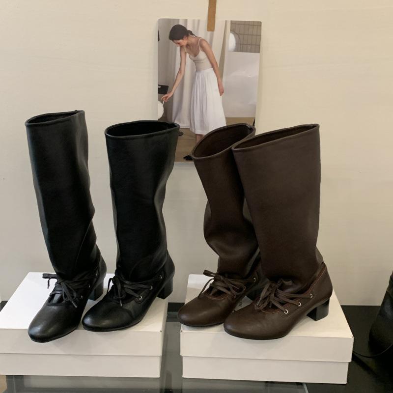 

Ретро ремешок нишевый дизайн брюки сапоги толстый каблук толстая подошва сапоги женские до колена острый носок высокие рыцарские сапоги 40 темно-коричневого