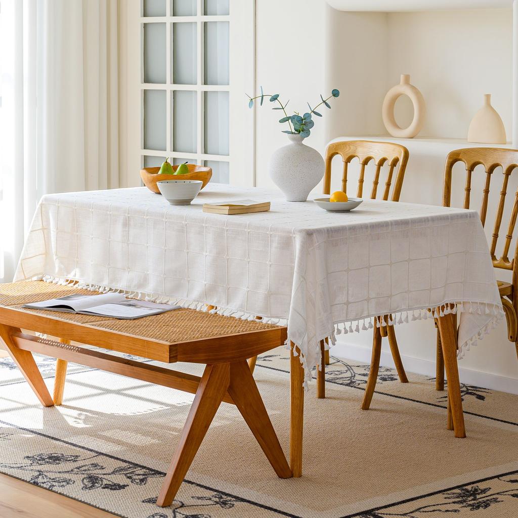 Embroidered Checkered Universal Dining Table Cloth Decorative Tablecloth Cover Cloth North Tablecloth Table Mat Cotton And Linen