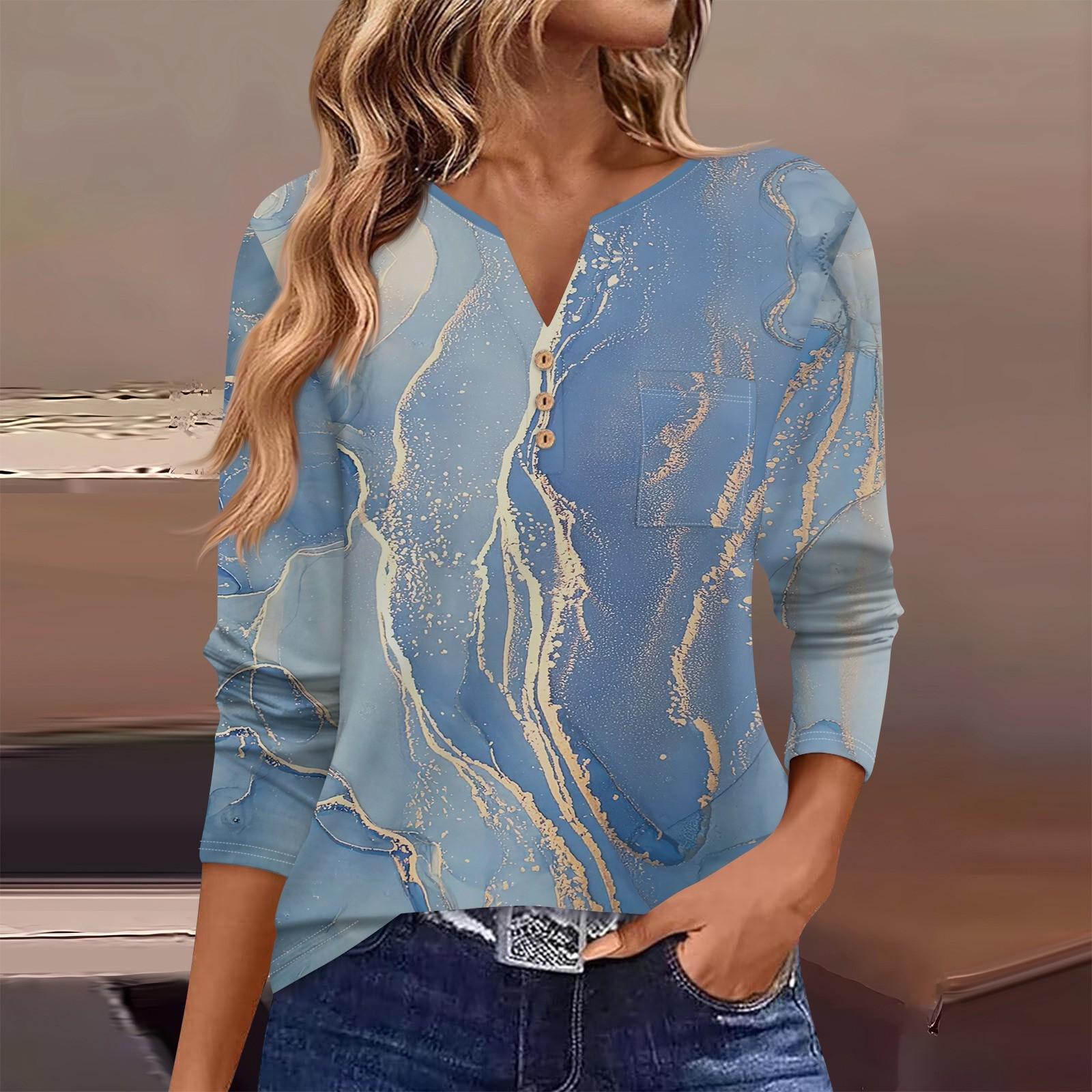 

Жіноча футболка з довгим рукавом і довгим рукавом, щоденна мода на вихідні, базовий V-подібний виріз, звичайний топ із кишенею L