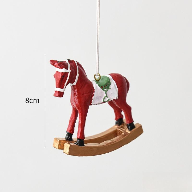 3pcs/set Christmas Three-dimensional Rocking Horse Small Pendant Christmas Tree Decoration Ornament Retro Christmas Decor