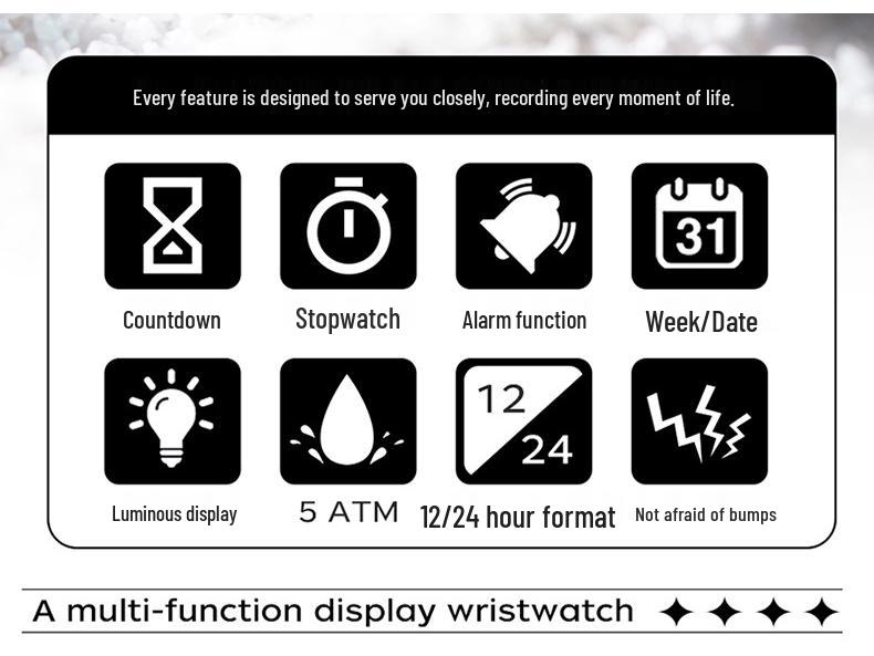 Sanda Multifunctional Luminous Waterproof Student Countdown Watch with Alarm