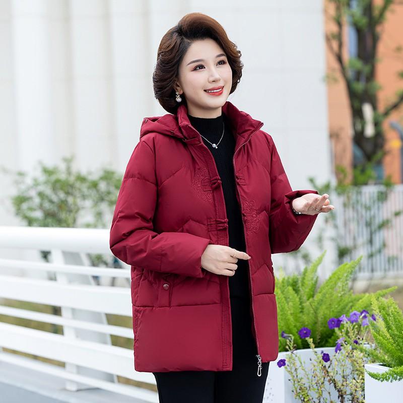 Plus Size Elderly Women Winter Down Coat Thick Warm Hooded Outerwear