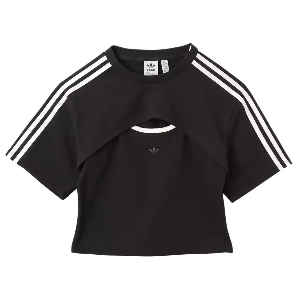 adidas Originals Damen Cutout Cali T-Shirt Zweiteilig Kurzarm Oberteil Schwarz Weiß Damen JD0042