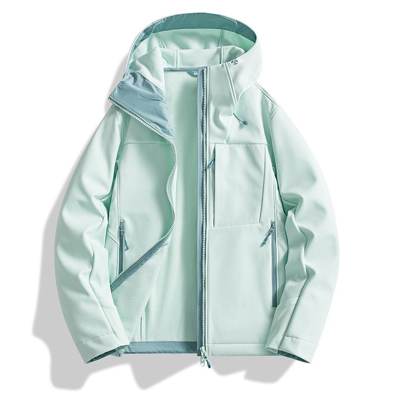 Couple's Soft Shell Ski Jacket with Hood - Warm, Windproof, Waterproof, Plus Velvet, Trendy Mountaineering Outerwear