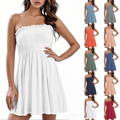 Fashionable Women's Casual Tube Top Solid Color Sleeveless Dress