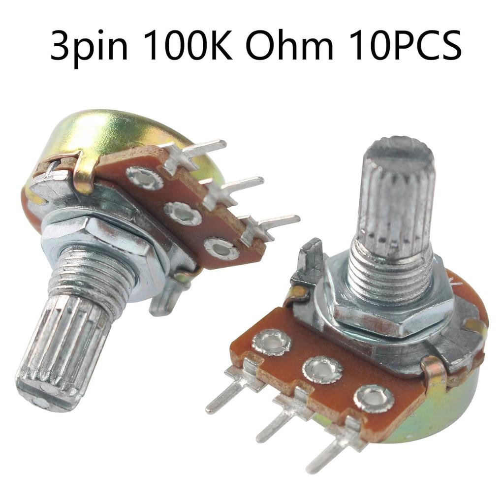 10Pcs WH148 Potentiometer 100K Ohm Variable Resistors 3-Pin 15mm Shaft Single-Joint Linear Potentiometers for Audio Volume Control, Light Dimming,